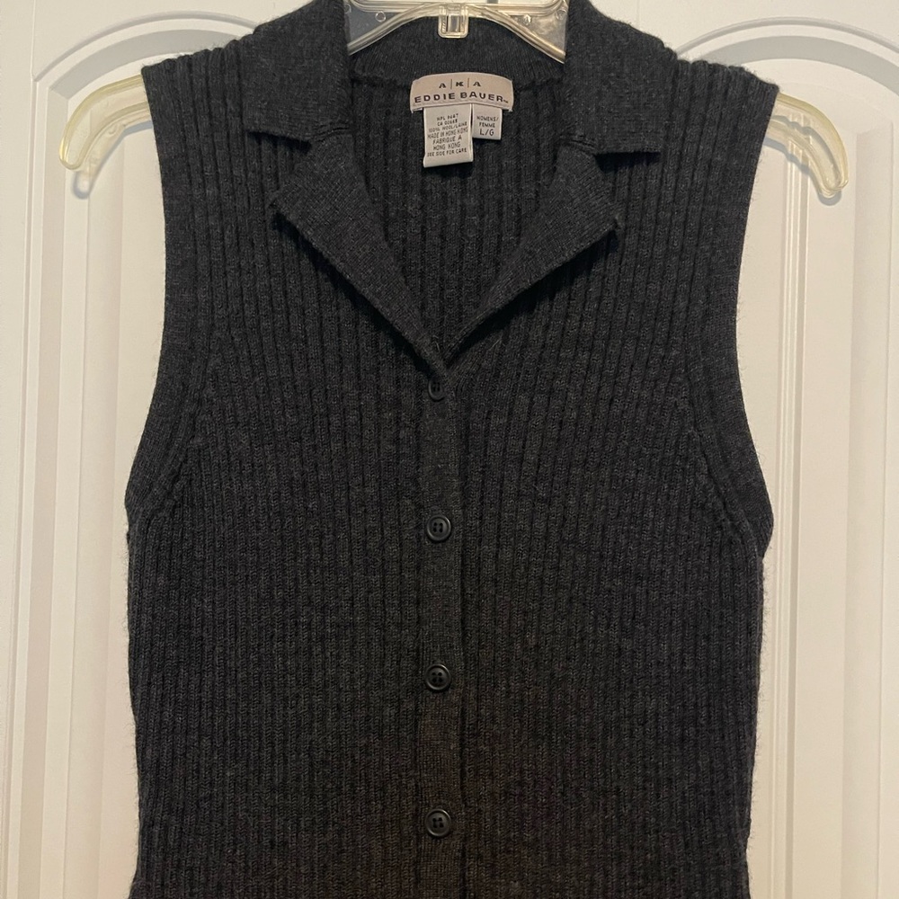 Eddie Bauer Charcoal Ribbed Knit Vest